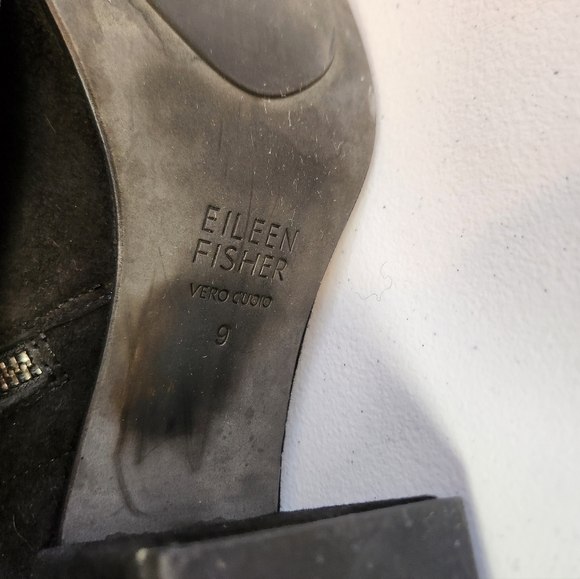 Eileen Fisher Black Suede Leather Hollis Ankle Boot Booties Shoes Chunky Heel 9 - Picture 8 of 10